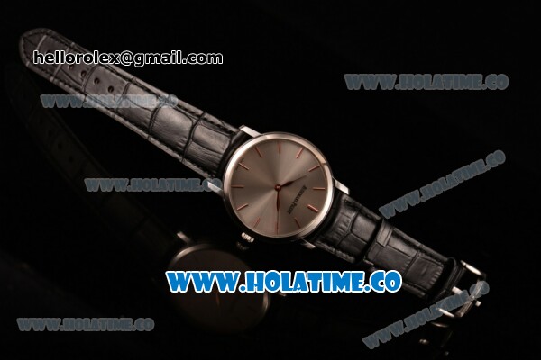 Audemars Piguet Jules Audemars Miyota 9015 Automatic Steel Case with Grey Dial Black Leather Strap and Rose Gold Stick Markers - Click Image to Close
